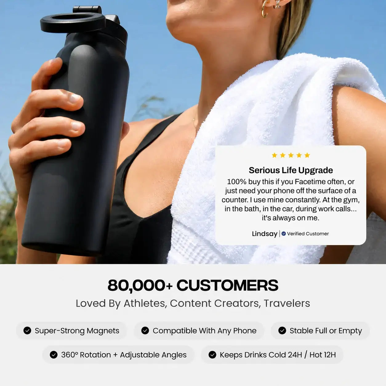 Blinqo Magnetic Phone Holder Water Bottle – 800ml Leakproof Insulated Bottle with MagSafe-Style Mount