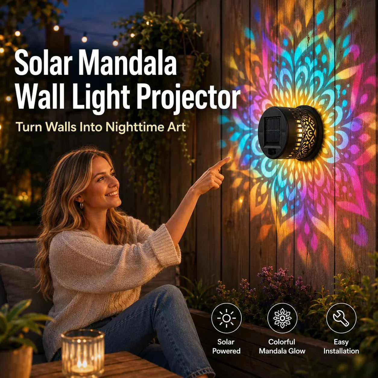 Blinqo Solar Mandala Wall Light Projector