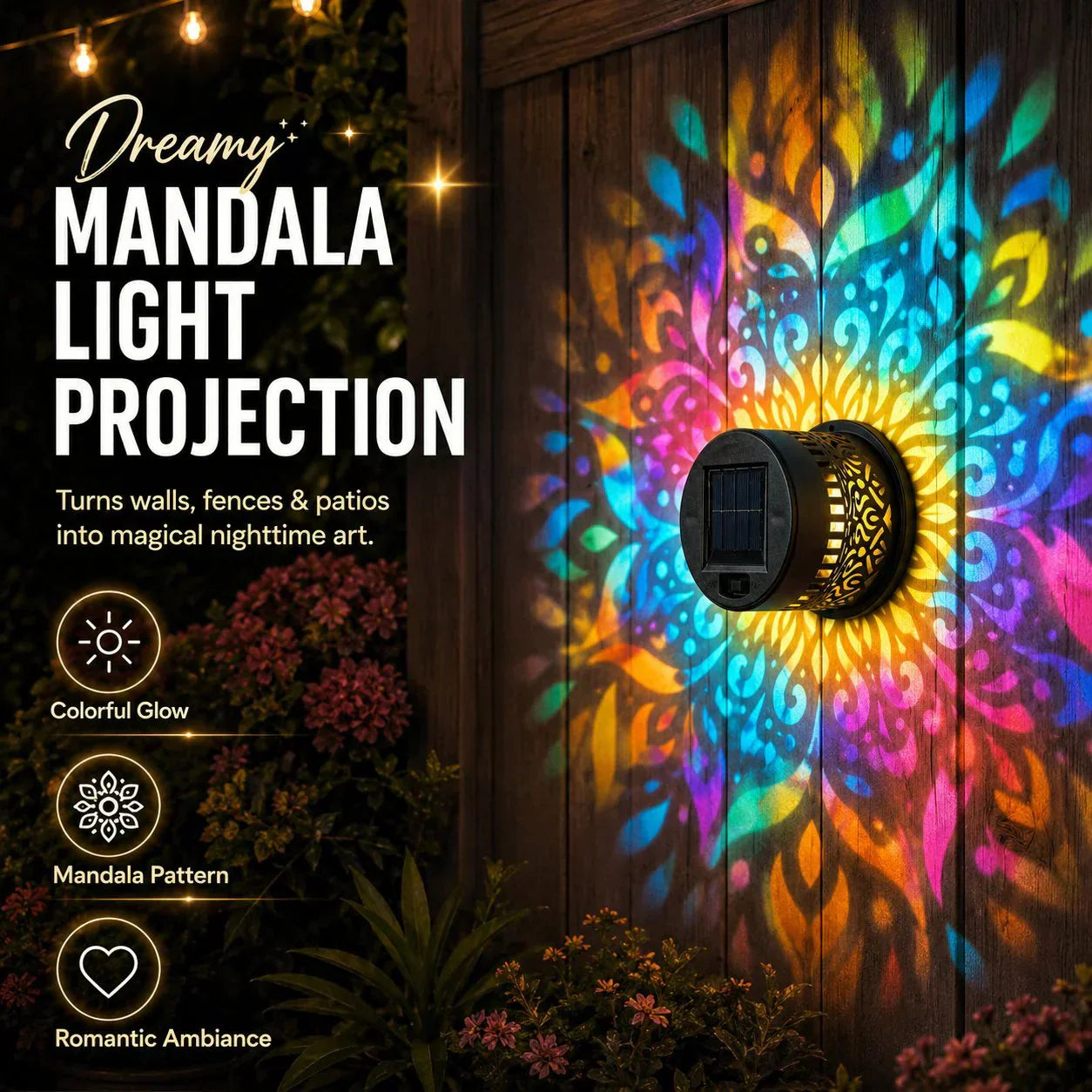 Blinqo Solar Mandala Wall Light Projector
